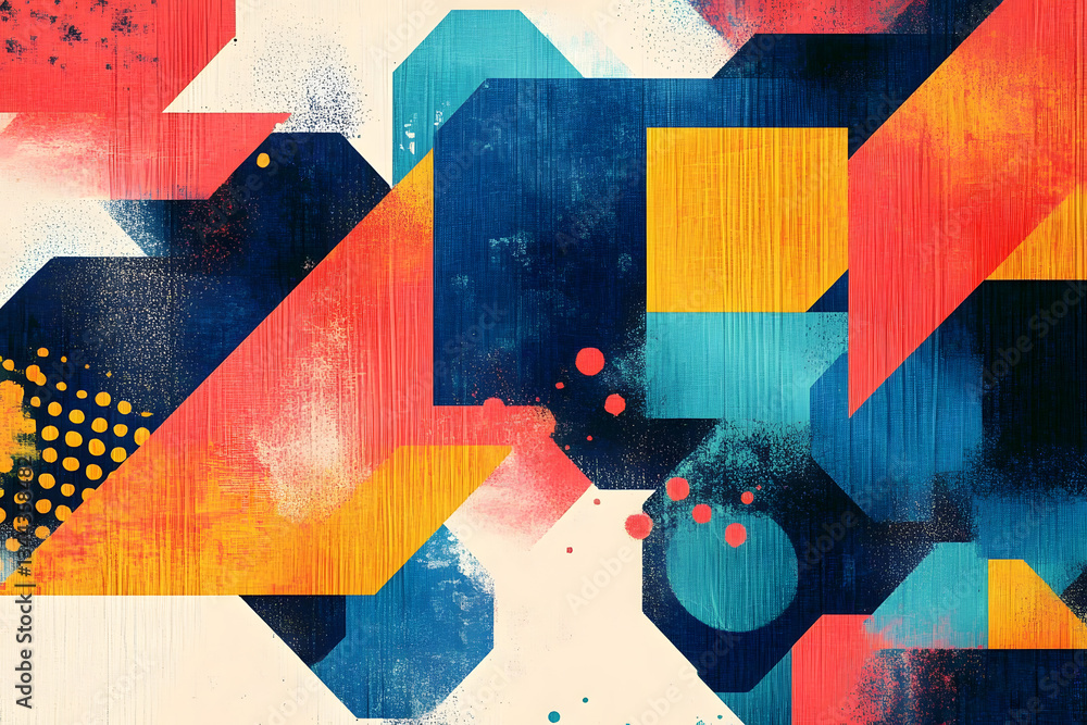 Poster a colorful abstract background with a lot of different shapes and colors. risograph effect, trendy r