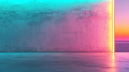 A white surface featuring an embossed shape and trimmed with blue illumination, set against a technological backdrop that includes a neon rectangle, all presented as a 3D rendering