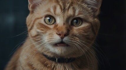 Portrait of a surprised cat Scottish Straight