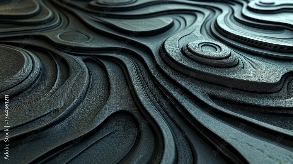 Poster a dark 3d render forms the basis of an abstract background composed of black 3d ribbons