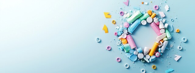 Obraz premium Colorful Backdrop with Various Shaped Crafting Supplies and Confetti