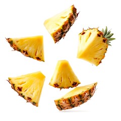 Naklejka premium Sliced pineapple, floating in the air, white background