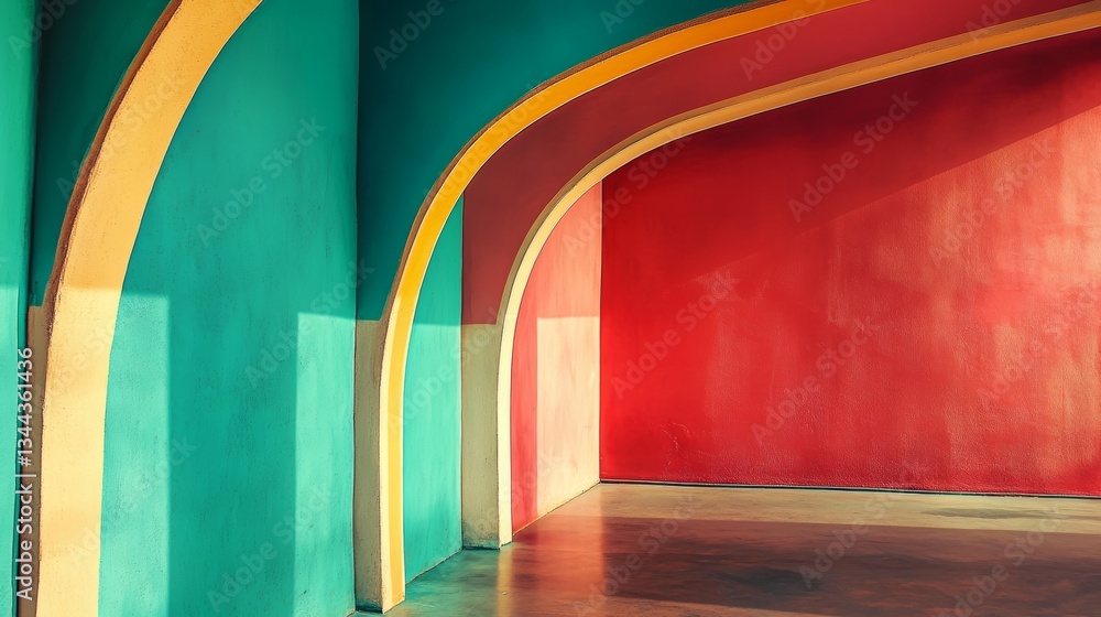 Poster a pastel-hued technological backdrop featuring a geometric three-dimensional configuration, characte