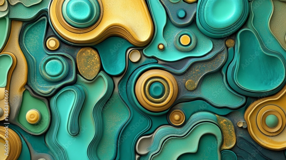 Poster a 3d render featuring a turquoise and yellow tech background with a geometric 3d structure, characte