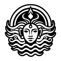 A solid style icon of water deity symbol
