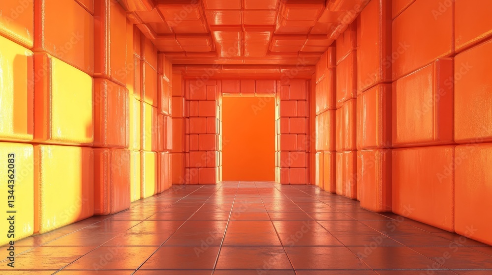 Aufkleber a futuristic tech background featuring precisely arranged glossy blocks in orange and yellow hues, p