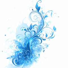 Blue floral design, winter theme, elegant swirls, background splash