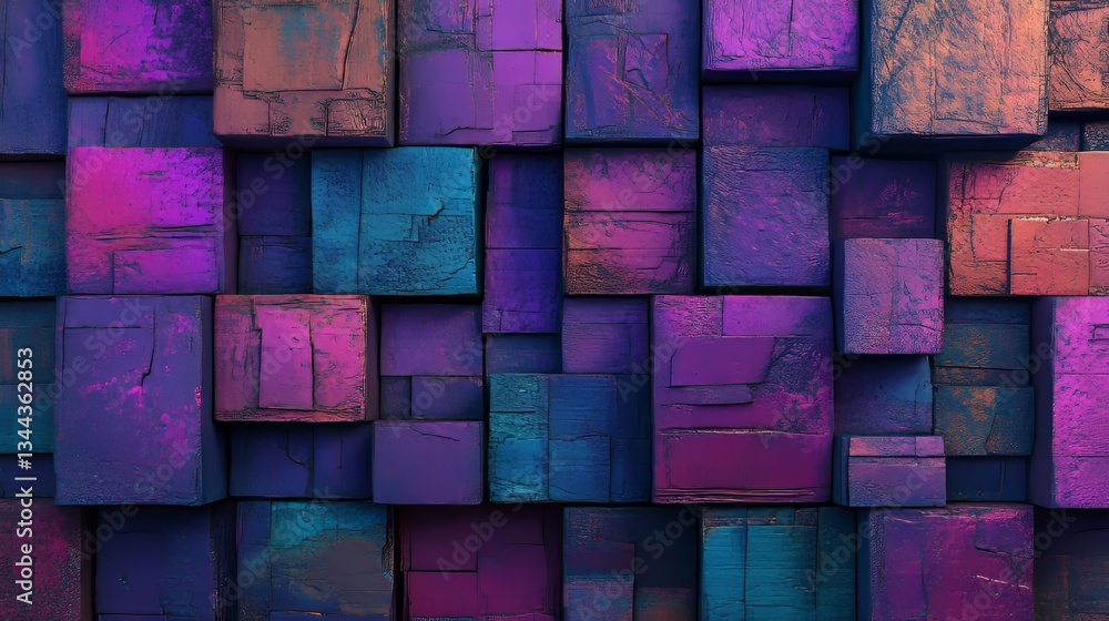 Poster violet and orange translucent blocks are neatly arranged to form a modern tech background in a 3d re