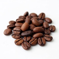 Obraz premium Coffee beans arranged artistically on a white background with a focus on texture 