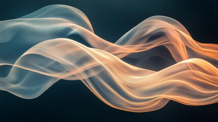 Soft flowing ribbons of light in warm and cool tones create a mesmerising abstract composition on a dark background