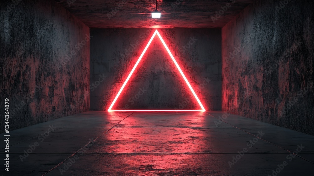 Poster a minimalist tech background featuring a raised triangle and orange illuminated trim on a black surf
