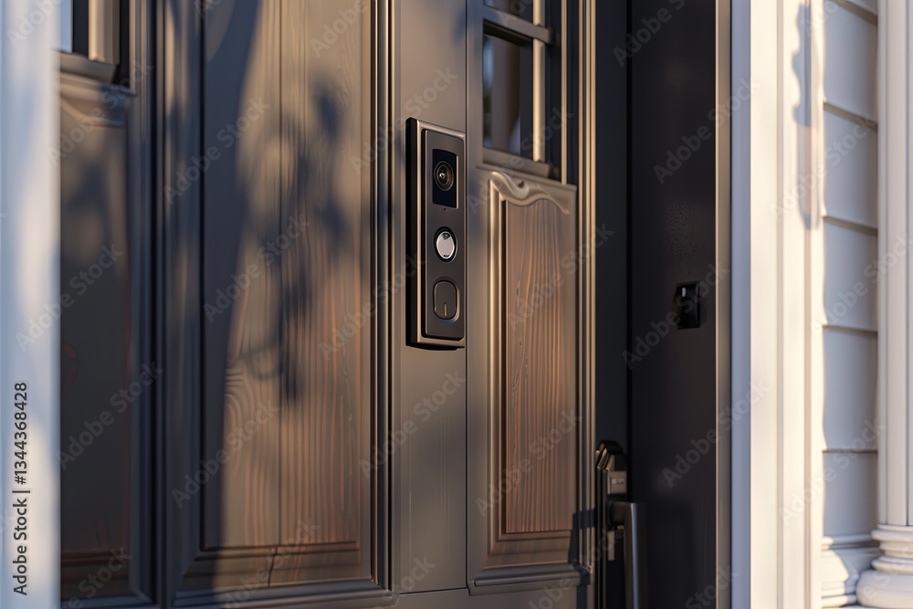 Aufkleber smart lock and video doorbell enhance modern entryway security for a stylish home generative ai