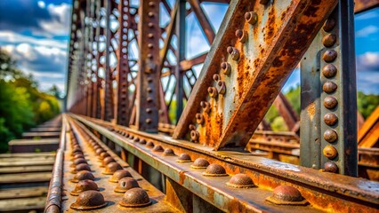 Rusty Steel Bridge Structure with Rivets