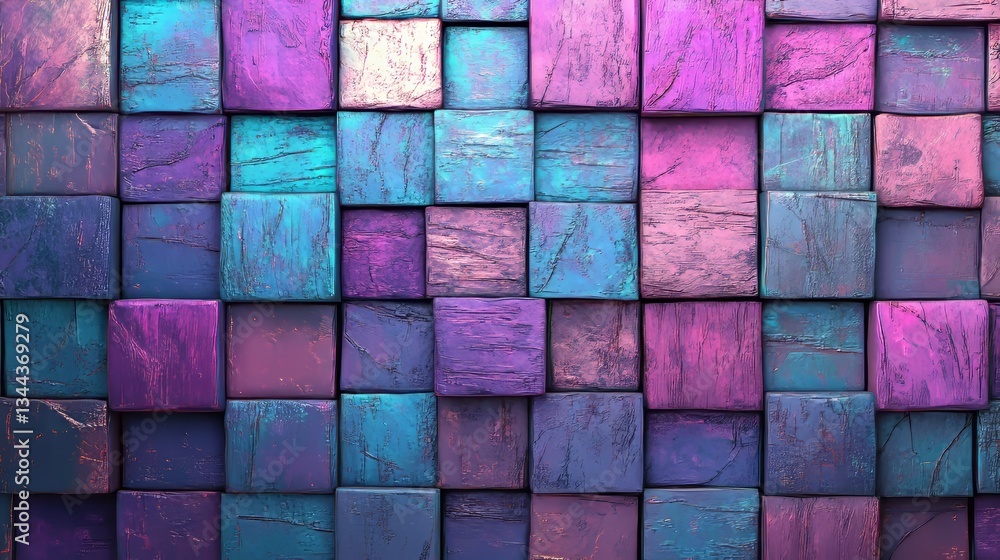 Poster a futuristic tech background featuring neatly aligned translucent cubes in violet and orange hues, c