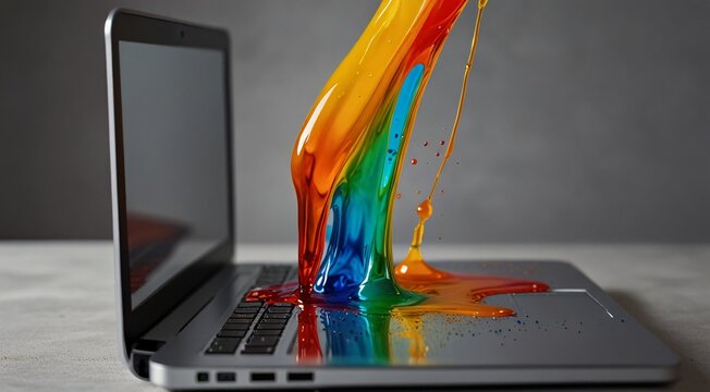 laptop with a glass of water