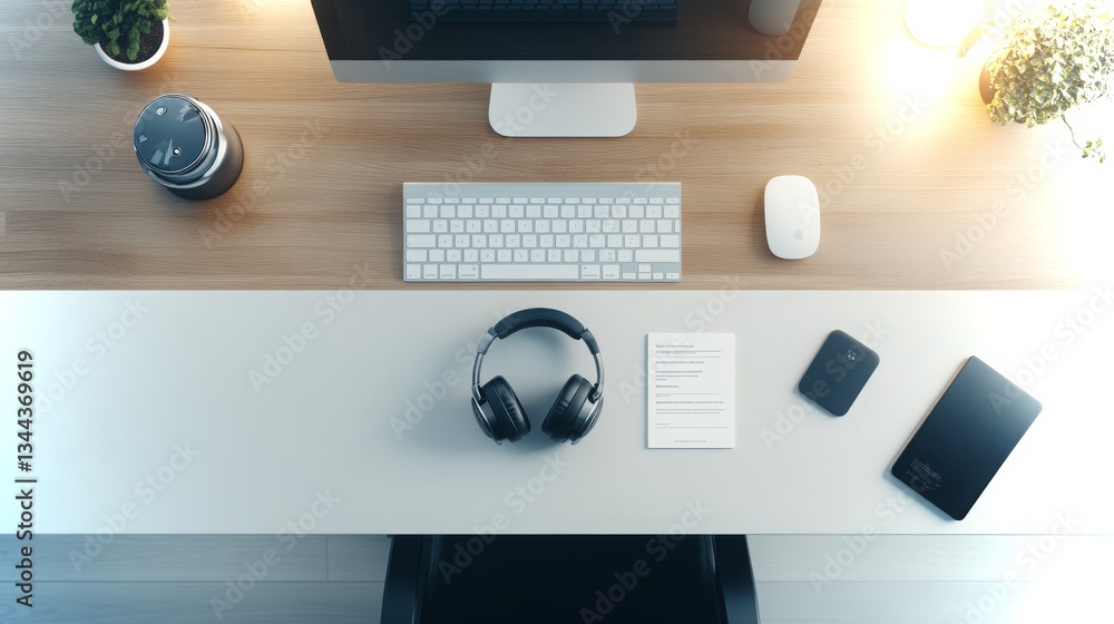 Poster creative workspace featuring modern technology and minimalistic design elements