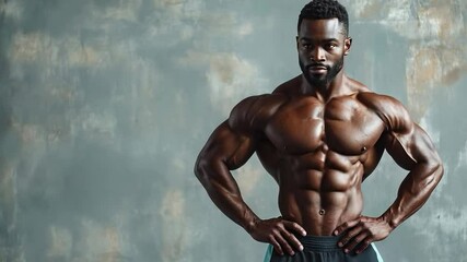 A video with a muscular man on the background of a textured wall, would be suitable for fitness content, sports supplements ads or motivational videos.

