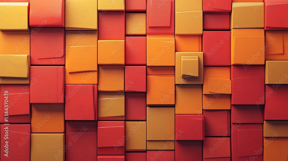 Poster wallpaper featuring innovative tech design with precisely arranged cubes of varying sizes, in yellow