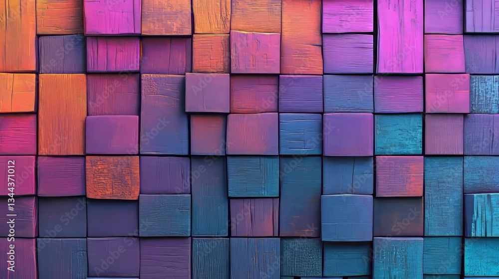 Poster wallpaper featuring innovative tech design with glossy blocks perfectly aligned, in violet and orang