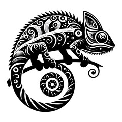 A line art Chameleon illustration of a coloring Page white background.