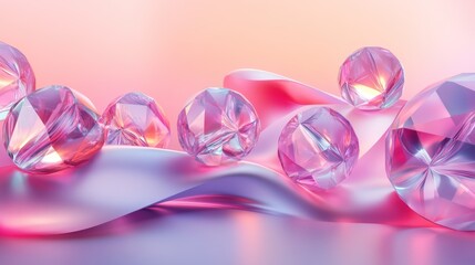 Fototapeta premium Pink gems, silk wave, glow, backdrop