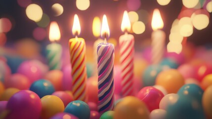 Festive candles, balloons, bokeh, celebration
