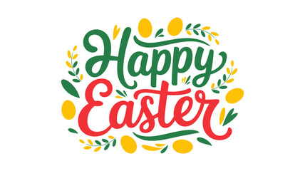 Festive Happy Easter Text Design with Floral Accents