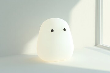Simple, rounded, white, light-emitting object.  A gentle, friendly, minimalist, soft, and calming character