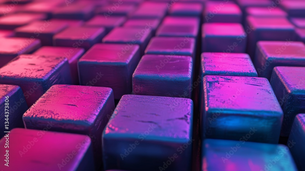 Aufkleber a 3d render featuring neatly constructed glossy cubes in violet and orange hues set against an innov
