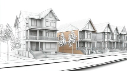 Row house renovation sketch, urban street