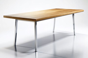 Simple Rustic Long Wooden Table with Steel Legs &ndash; Isolated White Background Stock Photo