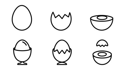 Simple Line Art Icons of Eggs and Egg Cups
