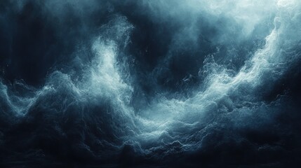 Dark, moody, abstract cloudscape with swirling, textured smoke-like formations in shades of deep blue and gray.