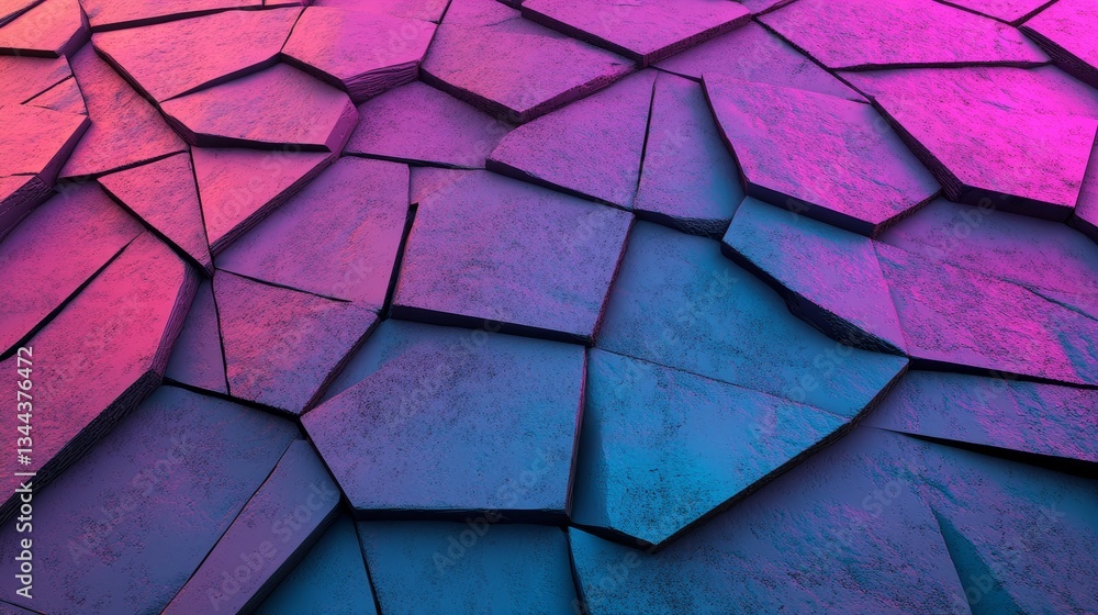 Aufkleber the image features a blue geometric surface adorned with tetrahedrons, evoking a high-tech and atmos