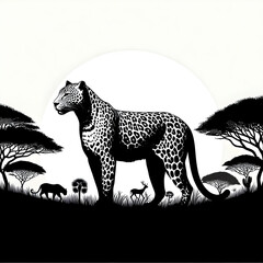 A line art Leopard illustration of a coloring Page white background.