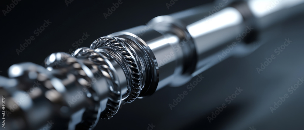 Poster close up view of shiny metallic component showcasing intricate details and smooth surfaces, highligh