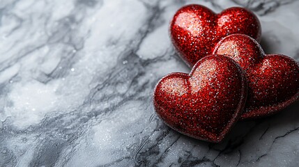 Red hearts on gray marble background