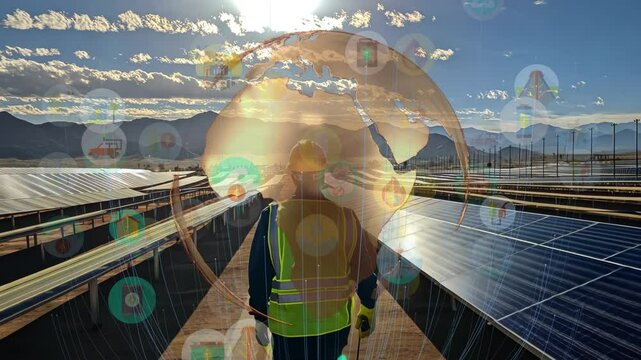 Smart Eco rooftop passive AI solar Save the planet earth in Net zero ESG SDGs plant go green world global low CO2 emission. Future growth Panels cells roof grid sun light electric power supply panel.
