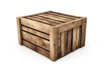 A 3D wooden crate with vertical planks, ideal for storage, rustic decor, or game assets