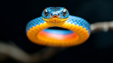 Blue  Orange Snake Closeup.