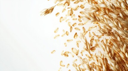 Falling oats, white backdrop, food