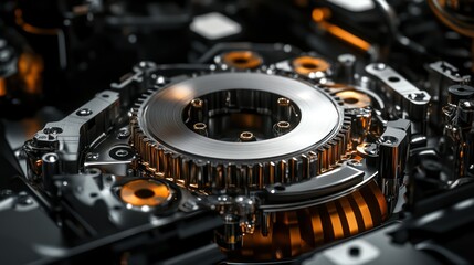 Hard drive gears spinning, close-up