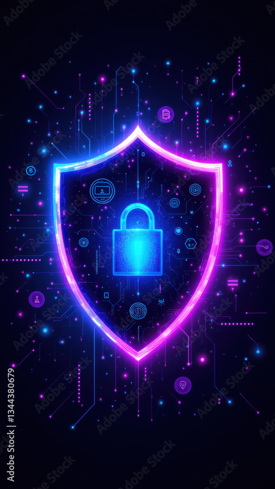 Poster an artistic representation of a key lock symbol with cybernetic and digital elements, signifying cyb