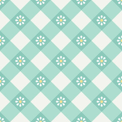 Cute flower or tulip on the tartan seamless pattern. Doodle flora on checked vector for wallpaper, textile, fashion, background, stationary, wrapping, card, and phone cases.
