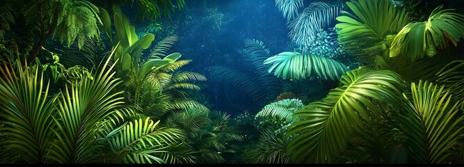 Obraz premium A deep jungle filled with luminescent plants and strange, otherworldly creatures