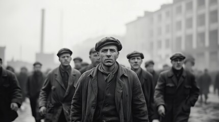Fototapeta premium Industrial Workers Marching for Rights 1930s