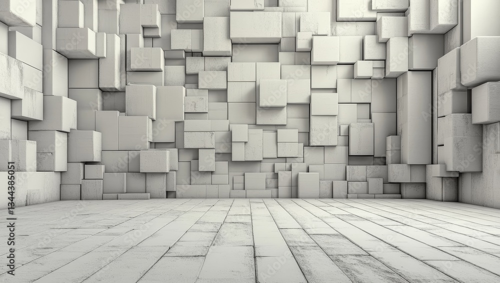 Poster rendering of abstract cubes in three dimensions set against a background