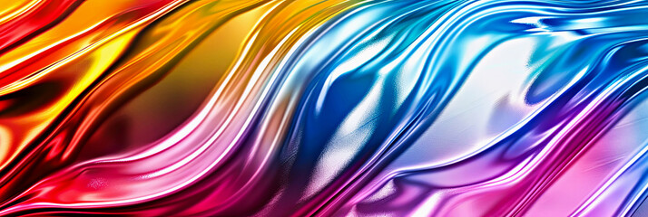 Fototapeta premium Rainbow abstract metallic waves in vibrant colors create futuristic and dynamic background. Smooth reflective textures with fluid motion give sense of energy and modernity. Perfect for digital designs