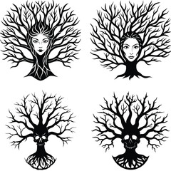 Obraz premium tree with female face silhouette vector design eps