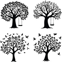 Obraz premium Set of Colourful and black banyan tree combo Package collection, Logo Icon Vector illustration design